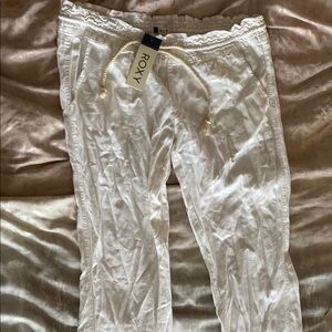 Roxy White Linen Bottoms With Pockets
